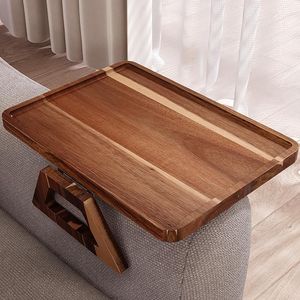 Acacia Wood Folding Sofa Armrest Tray Clip-On Couch Desk Drinkware Accessories with <b>Phone</b> & Remote <b>Control</b> Holder - Product Image 1