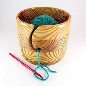 Wooden Yarn <b>Bowl</b> Round Simple Design Hand <b>Knitting</b> Crochet Holder with Cutout Feature - Product Image 1