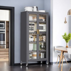 Open-Door Multilevel <b>Microwave</b> <b>Storage</b> Cabinet Floor Ceiling Kitchen Shelving Side Bowls Cabinets Kitchen Islands Carts - Product Image 2