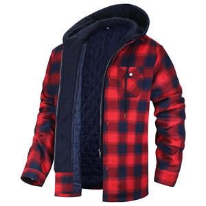 Custom Your Brand Casual Fashion High Quality Winter Hooded <b>Checkered</b> Zipper <b>Jacket</b> <b>Men's</b> Standard Thickness OEM - Product Image 4