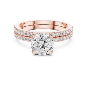 Anillo solitario de moissanita de corte redondo con anillo de acento y banda de media eternidad a juego, conjunto de anillos de boda, conjunto de anillos de propuesta nupcial - Product Image 6
