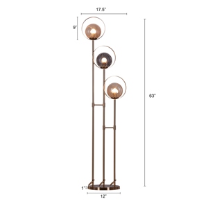 Gold Floor Lamp Amber Glass Orb Standing Light Smokey <b>Grey</b> Tinted Glass Bubble Effect Lighting Matte Gold Metal <b>Frame</b> - Product Image 2