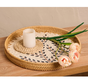 Bandejas de diseño de nácar y ratán hechas a medida, de forma ovalada, en varios colores y diseños, para decoración de mesa y almacenamiento. - Product Image 2