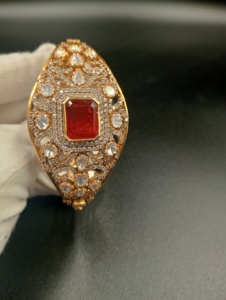 Amaira Jewels Luxury <b>Silver</b> Gold Plated <b>Cuff</b> <b>Bracelet</b> with Ruby and Diamond Inlay for Women Wedding Jewelry - Product Image 1