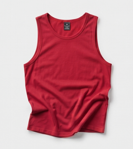 เสื้อกล้ามแขนกุดสีแดงสำหรับผู้ชาย คอกลม สีพื้น ผ้าถัก สวมใส่สบายๆ - Product Image 5