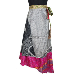 Faldas Indias Bohemias Multicolor, Vestido Mágico de 2 Capas Reversible, Sari de Seda Mágica, Falda Larga Envolvente, Sari de Seda Vintage de Longitud Larga - Product Image 5