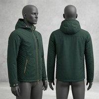 Veste matelassée à capuche vert foncé pour homme, coupe-vent d'hiver multi-poches avec fermeture éclair intégrale, manteau décontracté respirant à l'avant