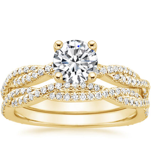 Anillo de Compromiso de Oro Amarillo con Diamante Cultivado en Laboratorio Certificado por IGI, Corte Redondo, 1 Quilate, Engaste Pavé, Clásico, para Mujer - Product Image 1