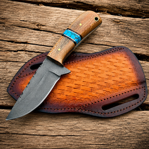 Cuchillo Skinner Hecho a Mano Personalizado de Fabricación Industrial Edge Master, Mango de Madera y Resina, Hoja Fija de Acero D2, Funda de Cuero - Product Image 1