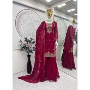 Conjunto de ropa de fiesta de diseñador para mujer Top elegante-Sharara y hermosa Dupatta - Product Image 5