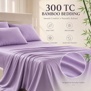 Juego de Sábanas de Bambú Refrescantes de 300 Hilos en Lavanda Empolvada para un Estilo de Dormitorio Refinado |   Suave como la seda, transpirable, que absorbe la humedad y brinda comodidad - Product Image 6