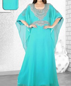 Vestido Abaya Verde de Cuello Alto con Bordado, Manga Larga, Largo hasta el Tobillo, Modesto, Talla Grande, para Mujeres Adultas, Ropa de Fiesta Elegante para el Medio Oriente - Product Image 3
