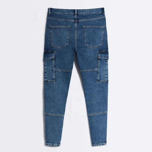 Jeans de Mezclilla Cargo para Hombre, Corte Slim Fit, Peso Medio, Algodón Lavado, Estilo Casual, Azul Sólido - Product Image 3