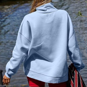 New Fashionable 100% Cotton <b>Women's</b> Oversize <b>Turtle</b> <b>Neck</b> Sweatshirts Boxy Fit Bottom Rib Side Slit Anti Wrinkle Girl Casual Wear - Product Image 5