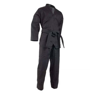 Uniforme de Taekwondo Azul Sólido con Ribete, Cuello en V, Dobok de Artes Marciales, Traje de Entrenamiento de Tela Acanalada con Cinturón a Juego, Nuevo - Product Image 1