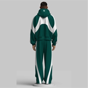 Chándal Deportivo Extra Grande de Felpa de Algodón Verde con Paneles Blancos para Hombre - Product Image 2