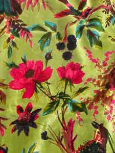 Tissu en velours de coton imprimé à la main, vert olive, motif floral et oiseaux, tissu de luxe en velours de coton imprimé pour ameublement - Product Image 5