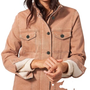 El último diseño personalizó las chaquetas de mezclilla de las señoras vaqueros respirables delgados regulares con el material relleno del algodón del servicio del OEM - Product Image 1