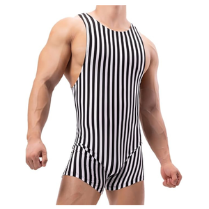 Débardeur de compression sans manches pour homme, rayé noir et blanc, col rond, coupe sport décontractée, en Spandex et Polyester respirant - Product Image 1