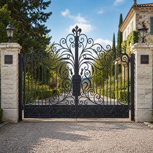 Ornate Black Wrought Iron Double Swing Driveway Gate <b>Decorative</b> Scrollwork Villa Entrance Gate for Home Security - Product Image 3