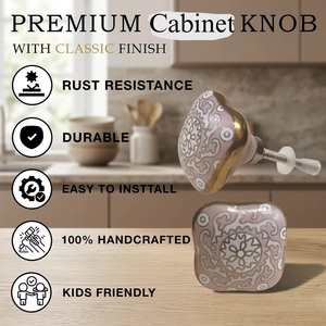 <b>Ceramic</b> Square Furniture <b>Knob</b> Purple Floral Traditional Design for Drawer Cabinet Handle Home Office Use Durable - Product Image 4