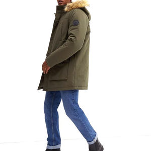 <b>Men's</b> Plus Size Long Olive Green Polyester Filled <b>Parka</b> Jacket Fur Hood Windproof Casual <b>Winter</b> Zipper Closure Puffer <b>Coat</b> - Product Image 5