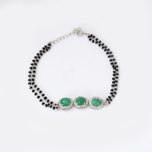 Natural Round Shape Emerald Glass <b>Bead</b> Fine <b>Bracelet</b> for Women Silver Gift Jewelry Bloomian May Birthstone Engagement Gift Women - Product Image 1