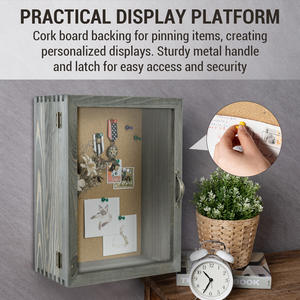 MyGift Top Pick Vintage gris 11x14 Marco de caja de sombra de madera con tablero de corcho y puerta de acrílico transparente - Product Image 5