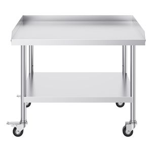 Tavolo da Lavoro Commerciale in Acciaio Inox 30x36x30 con 4 Ruote, Alzatina su 3 Lati e Lavello - Product Image 1