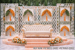 Decoración de Boda Asiática Estilo Pakistaní para el Día de Walima, Montaje de Escenario Moderno y Ligero, Marcos de Espejo, Fondo de Espejo Blanco Personalizable - Product Image 6
