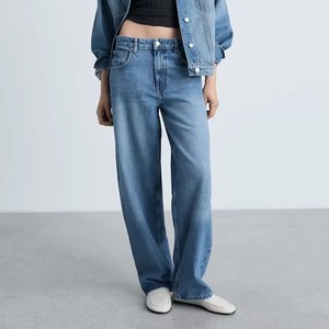 Mide Rise OEM ODM Customized Logo Women's Loose Jeans Breathable Denim Rivet <b>Decoration</b> Casual Solid Waist Placement - Product Image 4