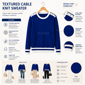 เสื้อคาร์ดิแกนไหมพรมสีน้ำเงินคอวี แขนยาว ติดกระดุมสีตัดกัน  พร้อมโลโก้ Cosh International Custom สำหรับกลุ่มพี่น้องนักเรียนหญิง - Product Image 6