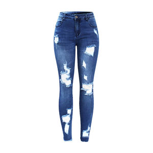 Best Selling Custom Logo High <b>Waist</b> Ripped Wide Leg <b>Jeans</b> Women Vintage Blue Distressed Denim Pants Denim <b>Jeans</b> - Product Image 1