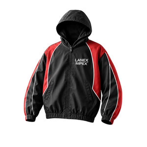 Custom Men Hooded Windbreaker <b>Jacket</b> Black Red Sports <b>Jacket</b> <b>Lightweight</b> Waterproof Zip Up Outdoor Training Coat Casual Wear - Product Image 1