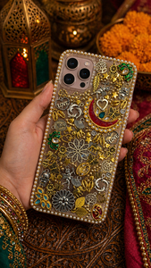 Coque de téléphone portable décorée pour cadeaux de mariage des demoiselles d'honneur, pierres Kundan, coque de téléphone ethnique, pierres dorées - Product Image 2