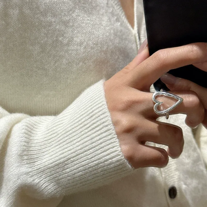Anillo de Plata de Ley S925, Estilo Coreano, Diseño de Nicho, Anillo de Compromiso con Corazón Hueco, Diseño Simple - Product Image 5