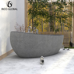 Baignoire autoportante incurvée en marbre de pierre naturelle de qualité supérieure, équipement de salle de bain de luxe avec surface ciselée, baignoire de trempage - Product Image 5