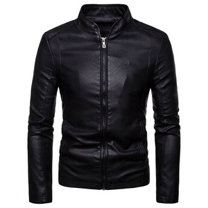 Chaqueta de cuero para hombre, estilo motero, corte ajustado, cierre de cremallera, color sólido, ropa de abrigo de otoño, chaqueta de cuero para hombre - Product Image 1