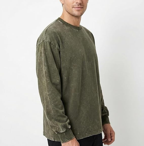 T-shirts en coton surdimensionnés pour hommes de qualité supérieure, col rond, coupe vintage, manches longues, décontractés, pour la gym et l'entraînement - Product Image 1