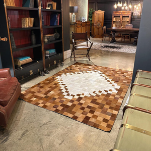 Alfombras Cuadradas de Cuero Vacuno con Diseño de Patchwork, Alfombras de Cuero Natural Hechas a Mano para Decoración de Sala de Estar, Venta al Por Mayor, OEM, ODM - Product Image 3