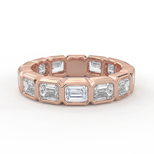 14K 18K Gold Emerald Cut Lab Grown Diamond Eternity Band <b>Ring</b> Modern Bezel Set Full <b>Circle</b> Geometric Stackable Wedding Jewelry - Product Image 1