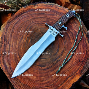 Couteau de chasse à lame fixe forgée à la main, style film, en acier au carbone, pointe clip, 16 pouces, manche en bois, modèle RAM BO Last Blood de UA Supplies - Product Image 6