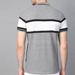 Polo à manches courtes rayé gris et blanc pour homme INDEX, boutonné devant, en coton tricoté, style décontracté, respirant, coupe classique - Product Image 2