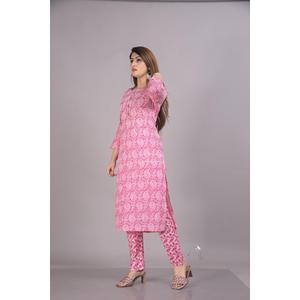 Aarti ชุดผ้าฝ้ายพิมพ์ลาย Paisley สีชมพูแฟชั่นสำหรับผู้หญิงผลิตในอินเดีย - Product Image 3