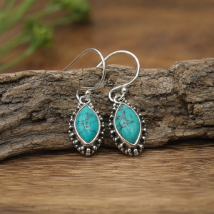 Natural Blue Turquoise Marquise Drop <b>Earrings</b> 925 Sterling Silver Rose Gold Yellow Gold Plated Handmade Boho Jewelry Gift Women - Product Image 1
