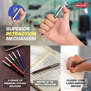 Stylos à bille rétractables classiques promotionnels en plastique multicolores 0,7 mm encre fine/moyenne bleue/noire avec logo personnalisé Reynolds - Product Image 6