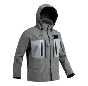 Veste de pêche d'extérieur pour homme de haute qualité, imperméable, UPF 35, imprimée, softshell, grise, à capuche, fermeture éclair sur le devant, couleur unie, polyester - Product Image 3