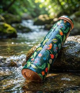 Botella de Agua Metálica con Diseño Floral y Tapa, Portátil para Uso en Exteriores, Botella de Agua de Cobre con Estampado Único, Compre Directamente del Proveedor - Product Image 5