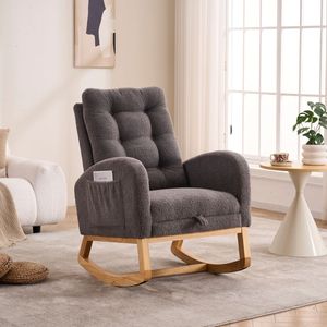 Sedia a dondolo LY 5104 grigio scuro con schienale alto e gambe in legno di gomma, 26.77D X 38.36W, per camera da letto e soggiorno - Product Image 1
