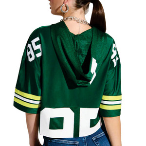 Camiseta de fútbol de malla con capucha corta verde para mujer, personalizada, a la moda, estilo urbano oversize, transpirable, moda deportiva, OEM ODM - Product Image 2